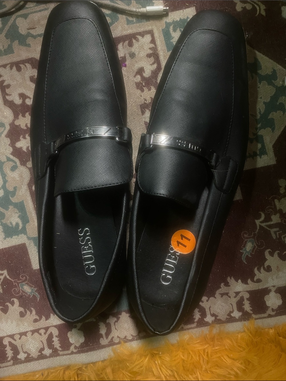 GUESS Black Men’s Slip-On Loafers with Silver Accent